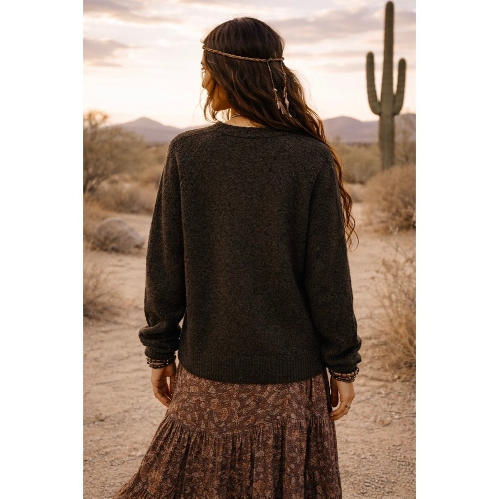 VINCE Merino‎ Wool Cashmere V Neck Sweater Raglan Pullover Green Marled Large - Picture 8 of 14